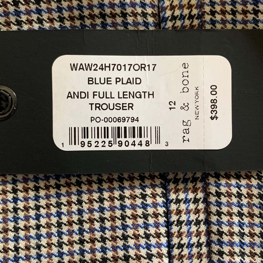 rag & bone Andi Full length Trouser High Waist Ankle Wide Leg /Color: Blue plaid - Picture 8 of 11